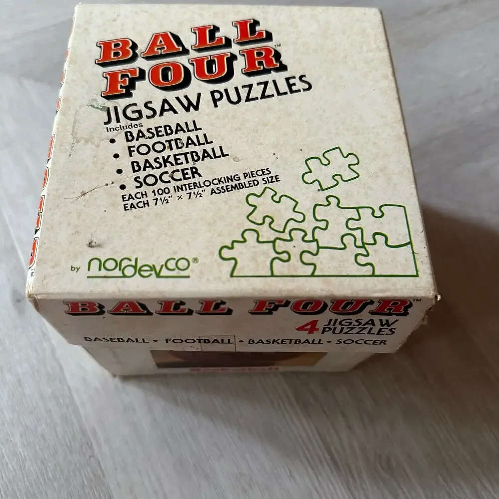 Ball Four Jigsaw Puzzles Nordevco Baseball Football Basketball Soccer Vintage